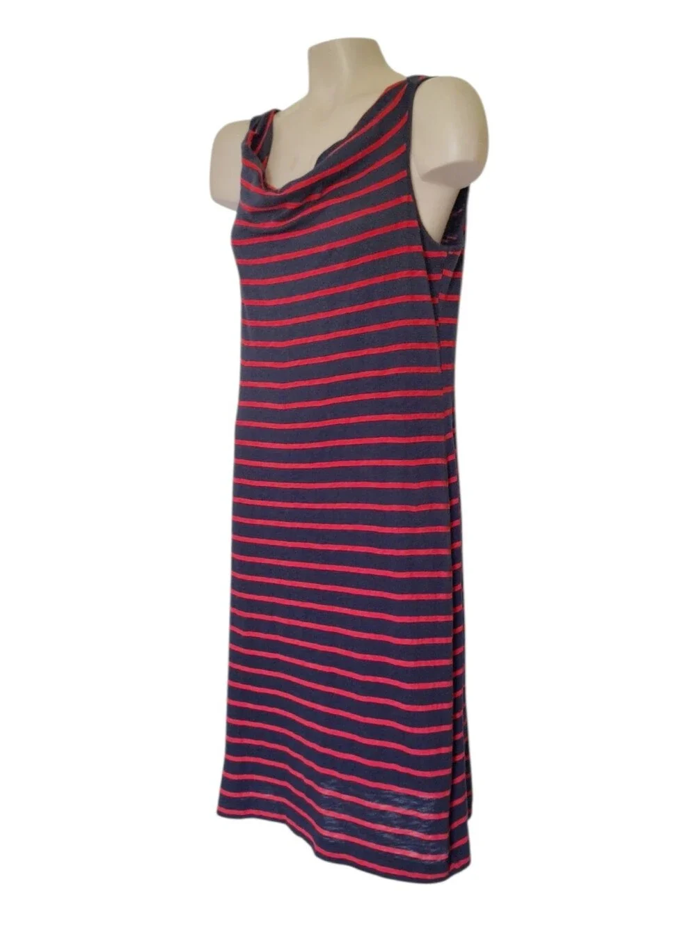 Eddie Bauer Outdoor 100% Cotton Striped Sleeveless Dress Women's Medium Navy Red